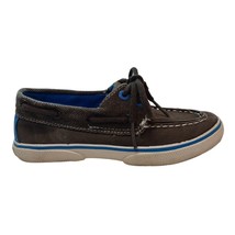 Sperry Top-Sider Boys Boat Shoes Size 11M Brown Canvas Blue Accents Tie Laces - £15.52 GBP