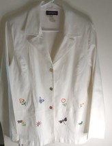 VINTAGE AMYJESS JACKET S WHITE EMBROIDERED FLOWERS/BUTTERFLIES BUTTONS U... - $21.78