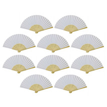 10 WHITE FANS Folding Paper Hand Fan Pocket Wedding Plain Bamboo Set Lot... - $12.95