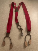 Mens Button On Elastic Suspenders Braces-Red/Gold Accent 1” Wide EUC - $12.38