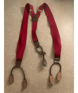 Mens Button On Elastic Suspenders Braces-Red/Gold Accent 1” Wide EUC - £9.75 GBP