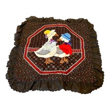 Goose Couple Handmade Quilted Lace Country Cottage core Throw Pillow 17” Vintage - £29.40 GBP