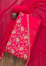 salwar kameez unstiched suit fabric with dupatta Rani Pink Raw Silk - £133.89 GBP