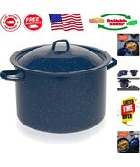 Durable 6Qt Blue Speckled Enamel Stock Pot with Lid for Effortless Cooking - $590.63 MXN