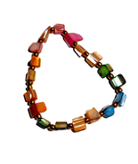 Multi Color Abalone Mother of Pearl Shell Bead Stretch Bracelet Gold Ton... - $16.23 CAD