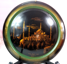 VTG Hand Painter Copper Enamel Plate Istanbul Palace Wall Art 12.5&quot;  SIGNED - £47.95 GBP