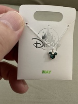 Disney Parks Mickey Mouse Faux Emerald May Birthstone Necklace Silver Color image 2