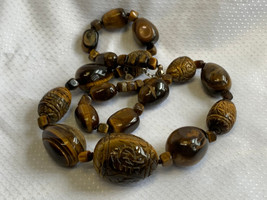 Vtg Barse Carved Tigers Eye Sterling Silver Clasp Necklace 30&quot; Fine Jewelry - £79.64 GBP