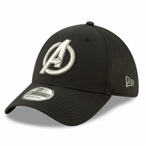 Avengers Silver Symbol Perforated for Play New Era 39Thirty Fitted Hat B... - £36.95 GBP