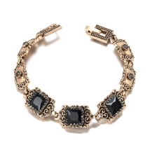 Charm Black Bracelet for Women Antique Gold Color Gray Crystal Ethnic We... - $9.06