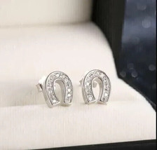 1Ct Round Cut Simulated Moissanite Horseshoe Stud Earrings 14k White Gold Plated - £52.18 GBP