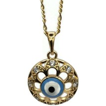 14k Gold Plated Round Pendant Charm Necklace Evil Eye  Protection, Mal de Ojo - £15.48 GBP