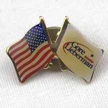 Al Gore Joe Lieberman Presidential Election Pin USA Friendship Flag Vintage - $9.89