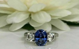 3.30Ct Simulated Oval Sapphire &amp; Diamond Engagement Ring 14k White Gold Plated - £84.65 GBP