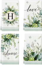 Kitchen Hand Towels Monogram Letter H Eucalyptus Leaves 26&quot;L x 18&quot;W Gree... - £11.47 GBP