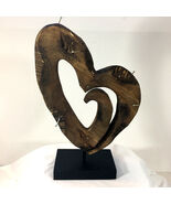 Carved Wood Heart Sculpture w Nails (on black wood stand). Folk Art, Mod... - $44.50