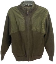 Mens Orvis Full Zip 100% Wool Sweater Olive Green Lined Front Patch Size Medium - £28.31 GBP