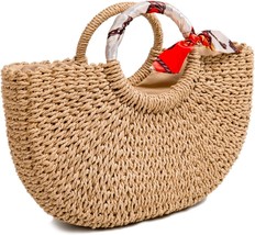 Summer Straw Beach Bag Handmade Large Straw Handbag Women&#39;s Handbags And... - $69.73