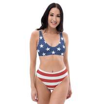 Autumn LeAnn Designs® | Women&#39;s High Waisted Bikini Set, American Flag - £38.32 GBP