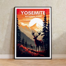 Yosemite Travel Poster, Deer Wall Art, Deer Print, Yosemite Poster, Yosemite Art - £14.38 GBP+