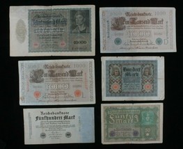 1910-1922 Germany 6-Notes Currency Set // German Empire &amp; Weimar Republic Marks - £43.66 GBP