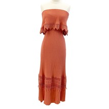 Daytrip Womens XS Strapless Crochet Maxi Dress Rust Orange Gauzy Bohemian Beach - £15.37 GBP