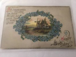 Vintage Postcard Posted 1911  Happy Birthday Blue Flowers &amp; Windmill - $2.38