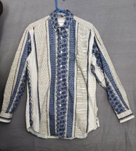 VTG Surjani Mens M Button Down Shirt Blue Tan Southwestern Print 100% Co... - $24.95