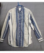 VTG Surjani Mens M Button Down Shirt Blue Tan Southwestern Print 100% Co... - £19.62 GBP