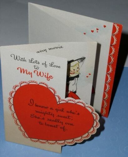 HALLMARK VALENTINE CARD VINTAGE 1948 HALL BROTHERS TRI-FOLD TO WIFE SCRAPBOOKING - $19.99