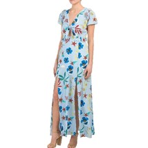 NEW Blue Striped Tropical Floral Print Maxi Dress Size L Juniors/ Women&#39;... - £18.37 GBP