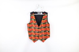 Vintage 90s Streetwear Womens Medium Halloween Pumpkin Spider Button Vest Jacket - £38.75 GBP