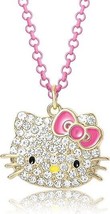 Sanrio Hello Kitty Girls&#39; Pink Chain Necklace With Rhinestone Head Pendant New - £42.56 GBP