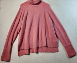 J.CREW Sweater Womens Large Rose Nylon Knit Long Raglan Sleeve Mock Neck Slit - £16.37 GBP
