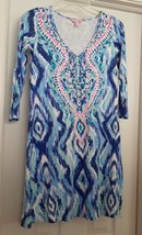 Lilly Pulitzer A-Line Dress Rayon Blend V Neck 3/4 Slv Blue Pink Womens ... - £47.02 GBP