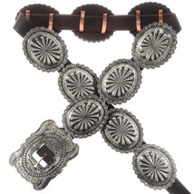 Navajo Classic Hand Stamped Silver Concho Belt Traditional Santa Fe Satin Finish - £465.87 GBP