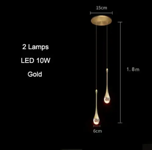 Customizable Post- Crystal Led Pendant Lights Black/Gold Water Drop Hanglamp Art - £186.13 GBP