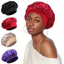 4Pcs Satin Bonnet Silk Bonnet, Hair Bonnet for Sleeping, Elastic Wide Ba... - £15.97 GBP