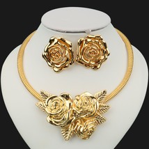 Gold Color Rose Jewelry Set for Women New Fashion Choker Necklace and Earrings A - £37.13 GBP