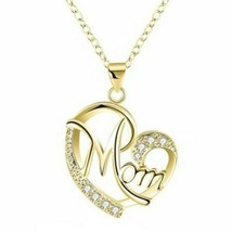 0.15 CT Moissanite Heart Mom Pendant Necklace 14K Yellow Gold Plated 925 Silver - £85.48 GBP