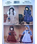 Vogue Pattern 7564 18&quot; Doll Prairie Clothing Dresses Pinafore Apron Bonn... - $9.99