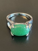 Green Jade Stone S925 Silver Plated Men Woman Ring Statement Jewelry - £11.79 GBP