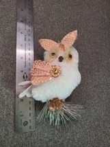 Glitter White Soft Faux Fur Owl Christmas Tree Ornament Pink &amp; Gold Accents - $5.69