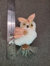 Glitter White Soft Faux Fur Owl Christmas Tree Ornament Pink &amp; Gold Accents - £4.30 GBP