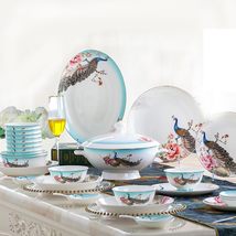 Golandstar Luxurious 60pcs Set Peacock Pattern China Flatware Jingdezhen Chinawa - $538.02