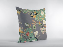 18&quot; Green Gray Garden Zippered Suede Throw Pillow - £60.24 GBP