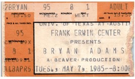 Vintage Bryan Adams Ticket Stub Peut 7 1985 University De Texas - $43.55