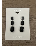 NWT CARA NEW YORK LARGE JET BLACK RHINESTONE STONE PIERCED DROP EARRINGS... - $16.46 CAD