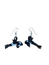 Glass Blown Orca Whales Dangle Earrings Silver Tone Hooks Accents Jewelry Sea - £9.43 GBP