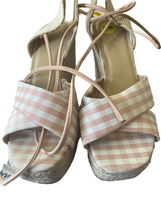 Soda Women&#39;s Crisscross Plaid Print Pink/White Espadrille Wedges Size 9W... - $18.70